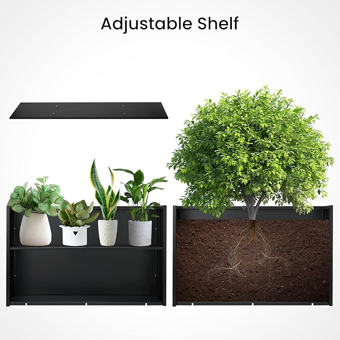 Heavy-Duty Steel Planter Box 38”x12”x24”, Rust-Resistant Large Outdoor & Indoor Plant Container, Metal Garden Box with Drainage Holes & Reinforced Edges