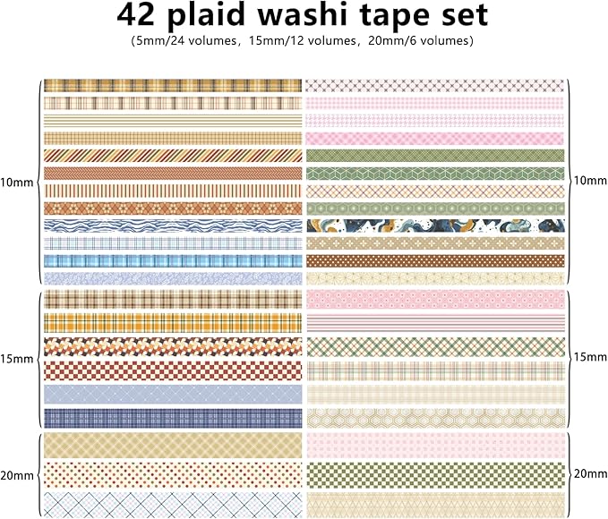 Bomichi Washi Tape, 42 Rolls Aesthetic Colored Decorative Cute Scrapbook Tape for Scrapbooking Supplies Journaling Craft Junk Journal