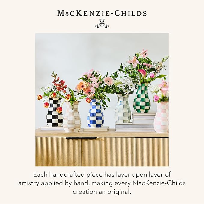 MACKENZIE-CHILDS Pedestal Vase, Decorative Centerpiece and Flower Holder, Black-and-White Courtly Check
