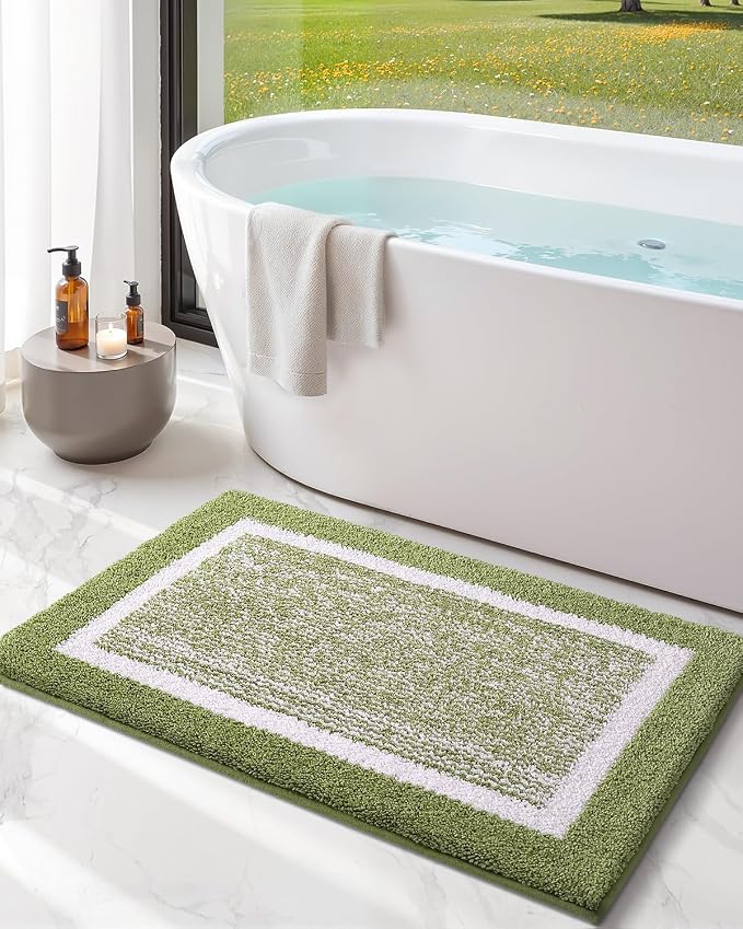 Color&Geometry Small Bath Mats for Bathroom Simple and Stylish, 16"x24" Moss Green and Ivory Bathroom Rugs, Non Slip, Absorbent, Soft, Washable, Microfiber Bathmat Shower Mat Outside Shower