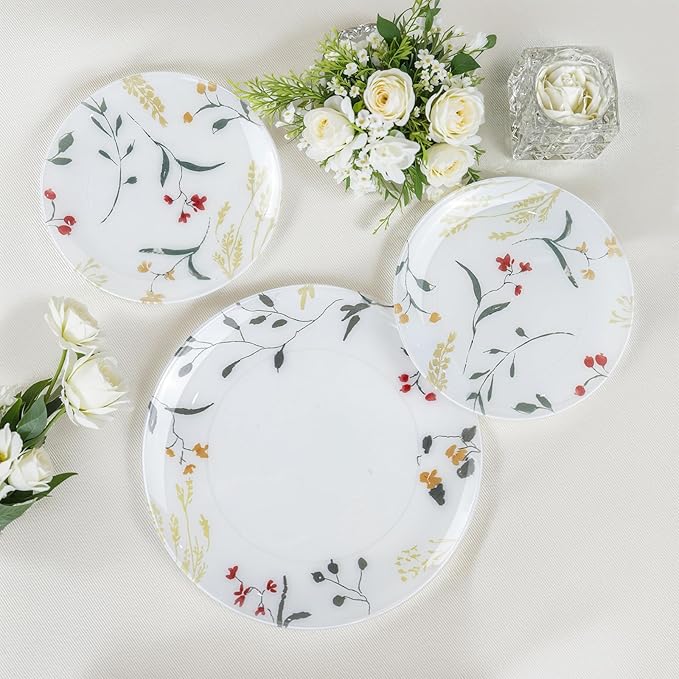 U-QE 50Pcs Wildflower Plastic Plates - Spring Floral Plates Disposable Heavy Duty, Fancy Floral Pattern Perfect for Weddings, Tea Parties, Holidays - 10.25" Dinner Plate & 7.5" Dessert Plate
