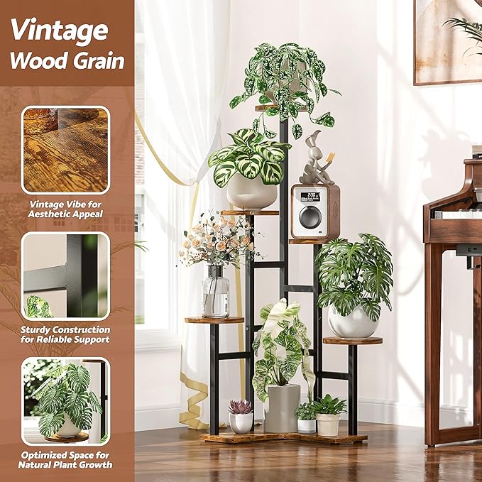 6 Tier Plant Stand Indoor Outdoor Metal Flower Pot Holder Shelf Tiered Planter Display Rack for Living Room Bedroom Balcony