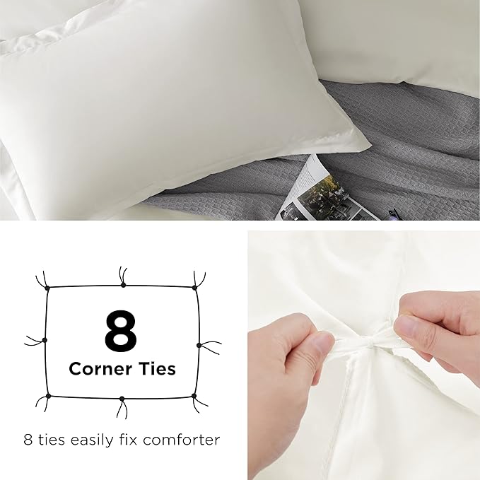 Bedsure Duvet Cover Full Size - Soft Double Brushed Bedding Set for Kids & Adults, Zipper Closure, 3 Pieces, Includes 1 Duvet Cover (80"x90") & 2 Pillow Shams, NO Comforter, Ivory White
