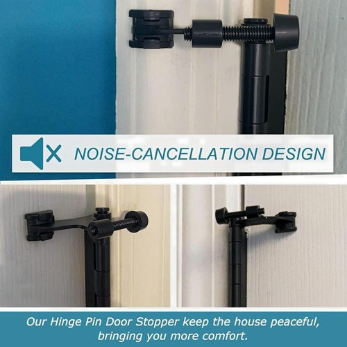 Hinge Pin Door Stopper - Adjustable Heavy Duty Design with Black Rubber Bumper Tips | 12 Pack