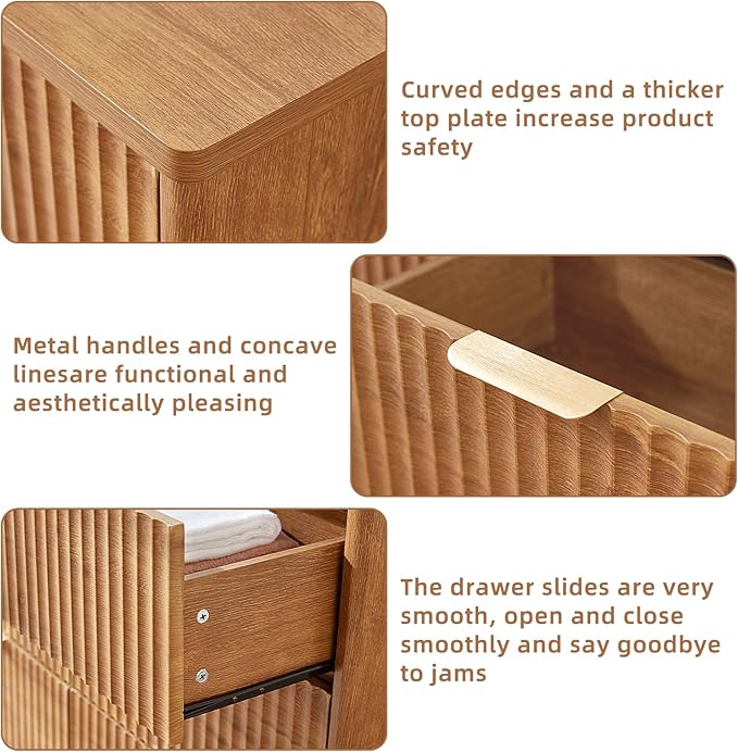 LEYAOYAO Fluted 6 Drawers Dresser Set of 2, 48" Wide Modern Chest of Drawers with Woodgrain Top, Curved Profile Design, Dresser TV Stand, Wood Drawer Organizer for Bedroom, Living Room, Hallway,Brown