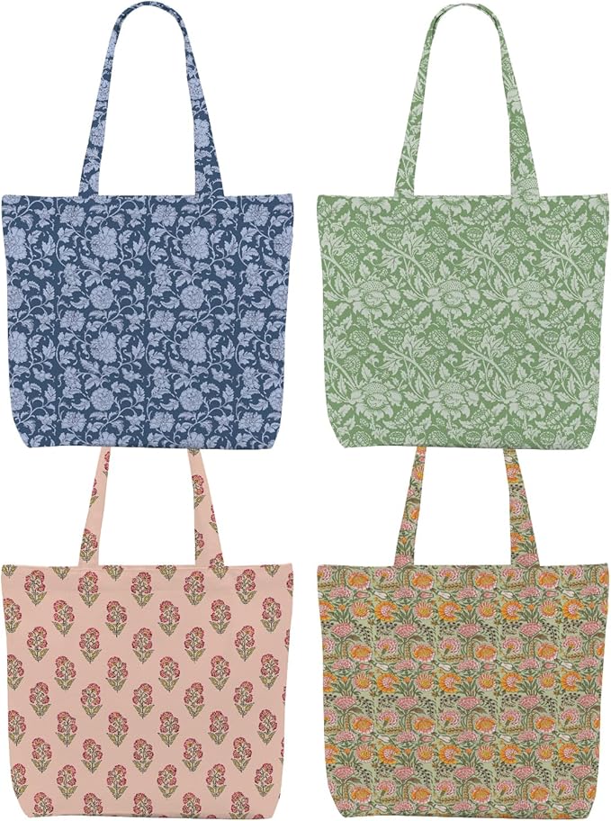 Decohim Multiple Packs Floral Japanese Print Canvas Tote Bag Reusable Grocery Bags Gifts for Women Girls Birthday Christmas