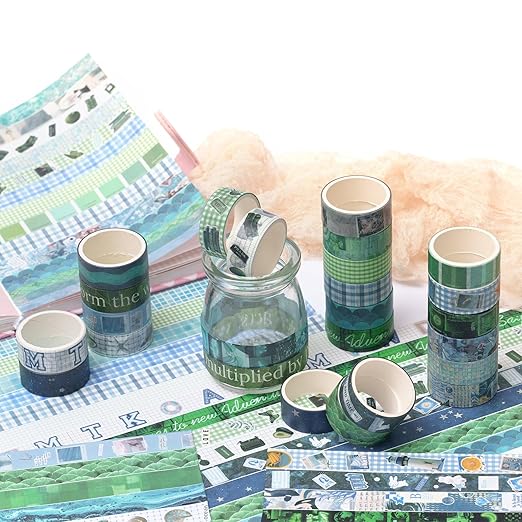 YUBBAEX Nature Washi Tape Value Pack 36 Rolls Plants Printed Masking Tape Cute Decorative for Arts, DIY Crafts, Journal Supplies, Planners, Scrapbook, Card/Gift Wrapping (Green Blue)