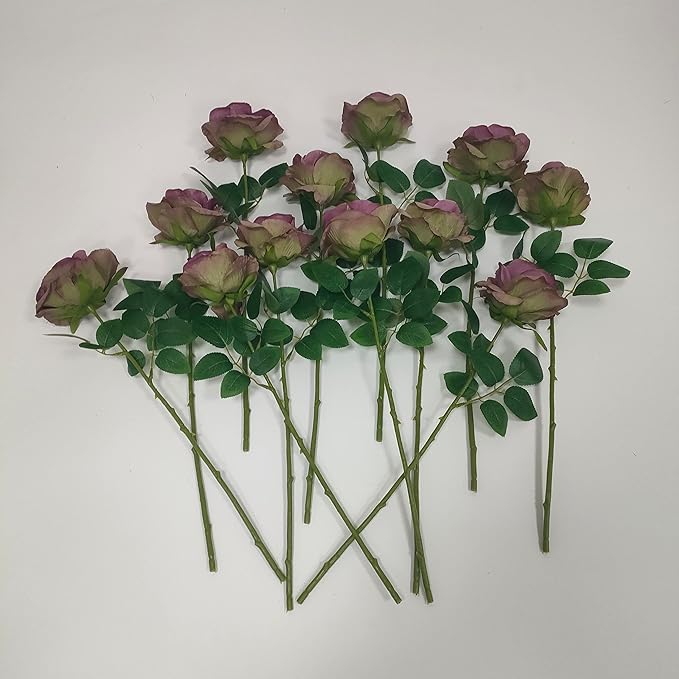 Fall Purple Satin Roses,12 Pcs Purple Roses Flowers, Silk Floral,Artificial Flowers with Stems for Wedding Arrangement Centerpieces Party Home Table Decorations,Flores Artificiales