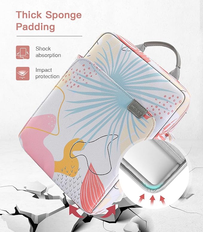 MoKo 15 Inch Laptop Sleeve Bag Fits MacBook Air 15" M2 2023, MacBook Pro 14" M2 2023, Galaxy Tab S9 Utra 14.6" 2023, Handle Carrying Case with Shoulder Strap, Tropical Leaf