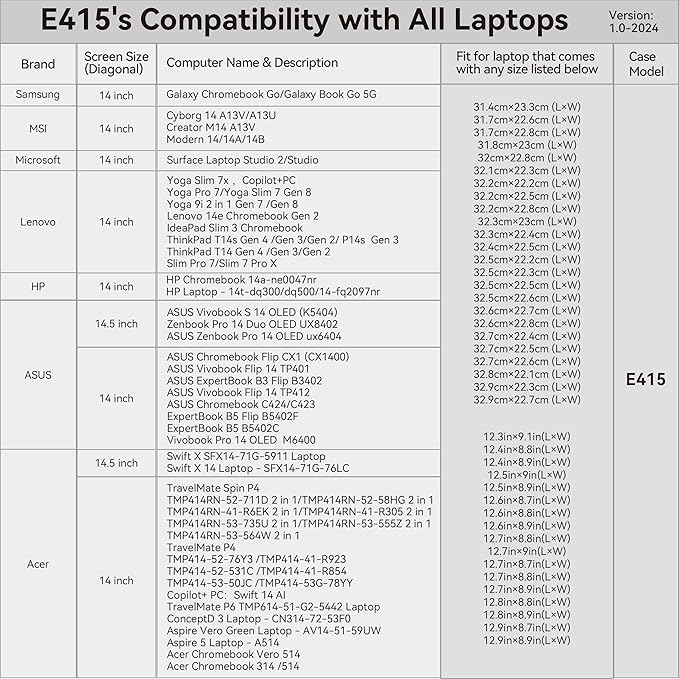 Smatree 14 inch Laptop Sleeve for MSI 14 Gaming Laptops Cyborg 14 A13V/A13U, Creator M14 A13V, Modern 14 C12M/B11MOU/B11MO/B11SB/B4MW/B10MW/A10RAS/A10M, MSI Laptop Case with Pocket, YKK Zipper (E415)