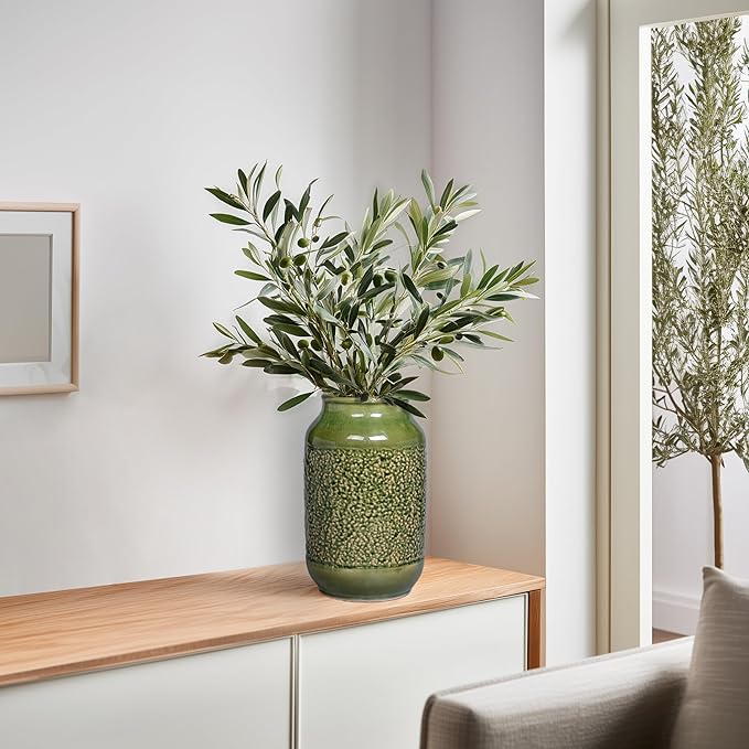 Modern Ceramic Vase for Flower, 9 Inch Minimalist Decorative Vases for Home Decor, Table Shelf, Console Cabinet, Mantle, Living Room, Bathroom, Bedroom, Office, Green