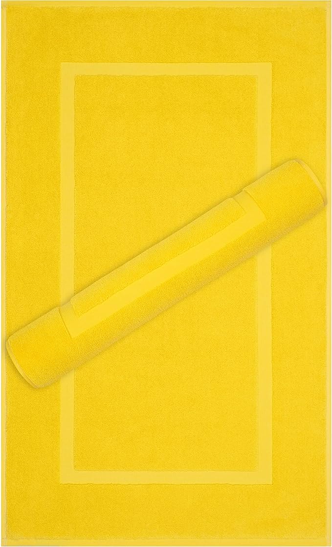 Cotton Paradise 100% Cotton Turkish Bathmat Set, Soft Absorbent Quick Dry, 2 Piece 20x34 Bathmat Floor Set, Yellow