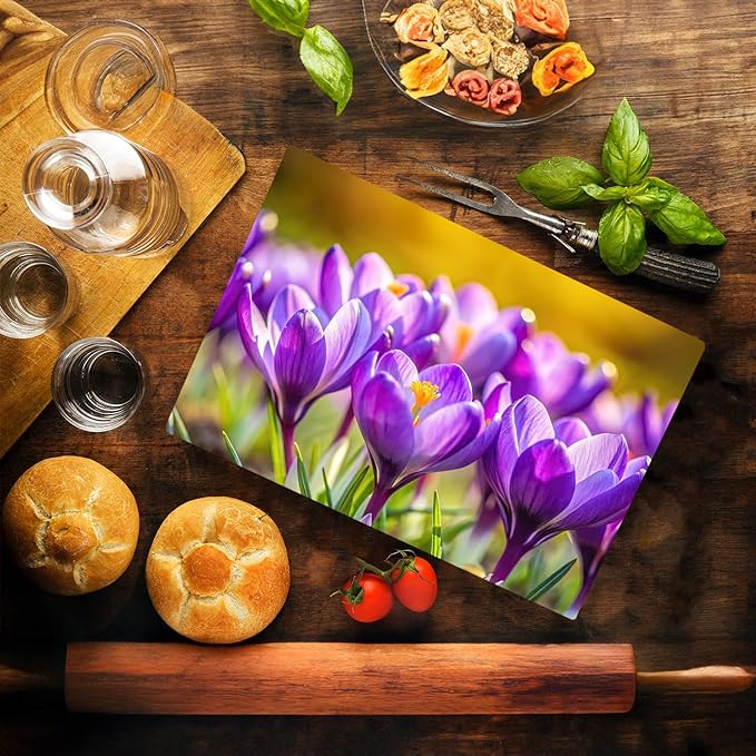 Purple Tulips Floral Pattern Flower Love Kitchen Glass Cutting Board Decorative Valentine's Mother's Day Gift For Her Flowers (Purple Tulips)