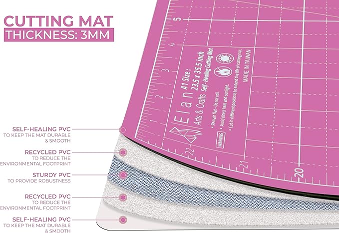 Elan Cutting Mat 36x72 Pink & Purple, Extra Large Self Healing Cutting Mat 36 x 72 Inch, 5-Ply Craft Board Pink, Hobby Board for Sewing and Quilting