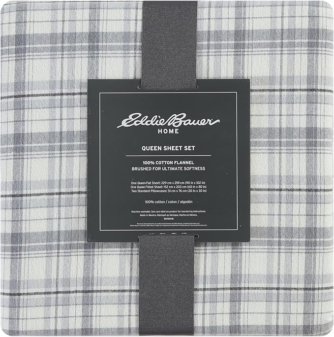 Eddie Bauer - Flannel Sheets King Size, Anti-Pilling & Wrinkle Resistant Cotton, Touchably Soft for All-Season Comfort - Bed Sheets with Matching Pillowcases & Fitted Sheet (Beacon Hill Ivory)