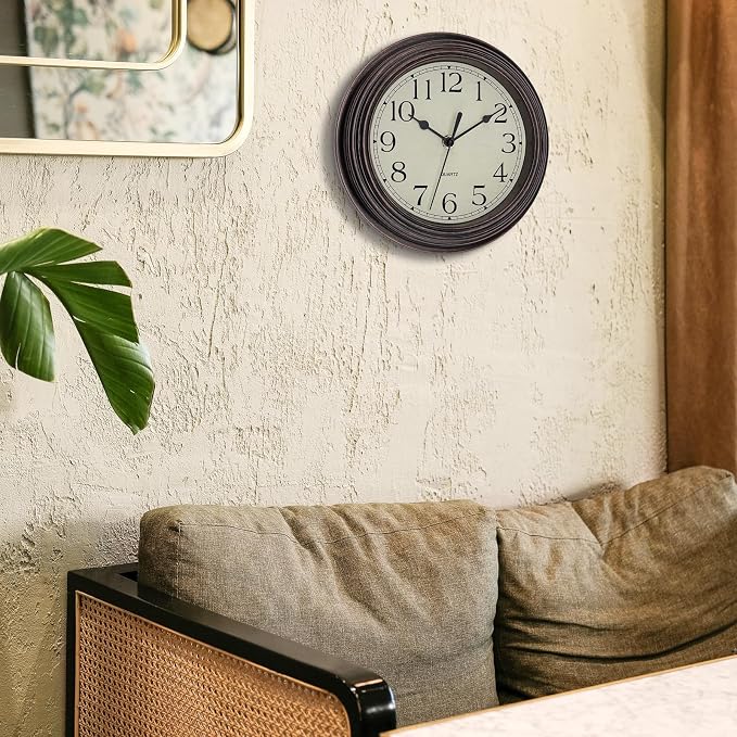 Foxtop 9 Inch Wall Clock Battery Operated Silent Non-Ticking Small Classic Vintage Retro Wall Clock Decorative for Kitchen Living Room Home Office (Bronze)