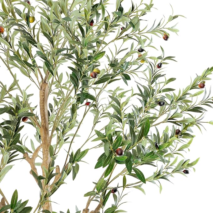 Tall Faux Olive Tree，9ft（108in） Realistic Potted Silk Artificial Olive Tree， Fake Olive Trees Indoor with Green Leaves and Big Fruits for Home Office Living Room Stairs Patio Decor.