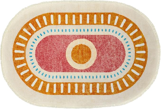 Lukinbox Sun Kids Rugs for Bedroom, 4x6 Boho Oval Washabl Area Rugs, Super Soft Non-Slip Colorful Circular Rainbow Rug for Kids Room Playroom Nursery Room Dinning Room Living Room