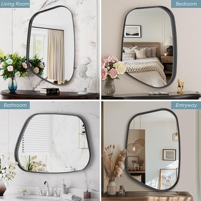 Irregular Wall Mirror 24"x36" Bathroom Mirrors Asymmetrical Artistic Decorative for Living Room Bedroom Bathroom Hallway Entryway,Trapezoid,Black