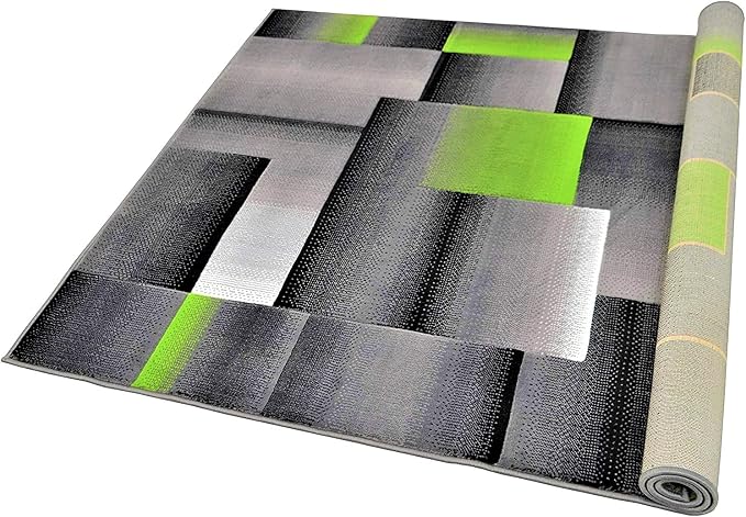 HR 5’ x 7’ Rug in Electric Green - Premium Quality Green/Black/Gray Abstract Geometric Modern Squares Pattern Area Rug - Contemporary Styling for Living Room, Bedroom - Unique Home Decor