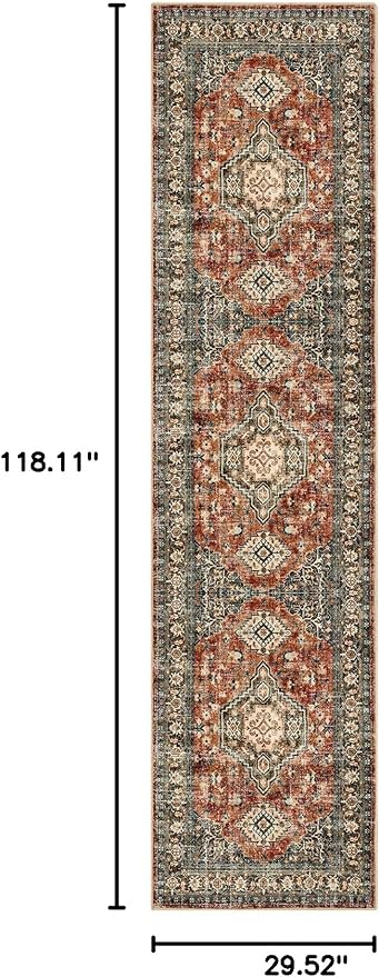 Lahome Oriental Hallway Runner Rug, 2.5x10 Washable Runner Ultra-Thin Hallway Rug for Bedroom Entryway, Soft Long Carpet for Kitchen Bathroom ‎Laundry Room, Brick Red