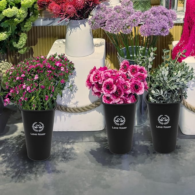 11.93 Inch Black Plastic Flower Buckets, 4 Pack Display Buckets for Home, Hotel, Flower Shop