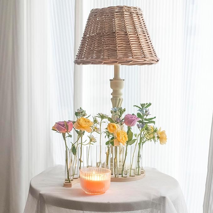 Test Tube Vases for Flowers，Small Plant Propagation Station，S Shape Plant Terrarium with Wooden Stand(Light Wood)