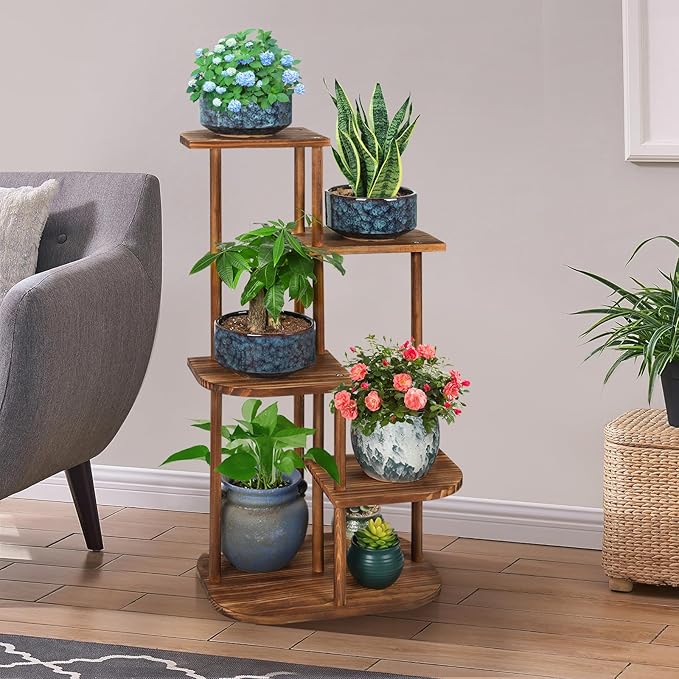 Jotsport 5 Tier Wood Plant Stand for Multiple Plants Indoor Plant Shelf Multi-Tier Flower Pot Holder Corner Display Rack