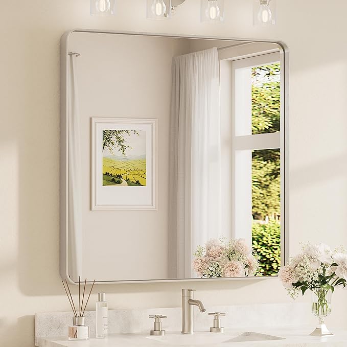 TETOTE Brushed Nickel Mirror 36 x 36 Inch for Bathroom Over Sink Metal Framed Mirror Modern Farmhouse for Living Room Entryway(Horizontal/Vertical)