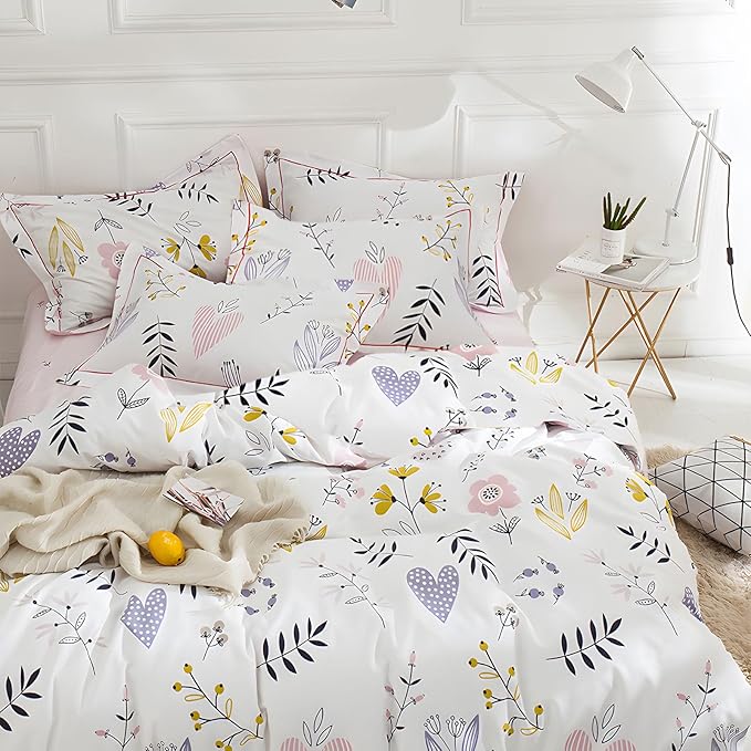 HighBuy Pink Floral Comforter Set Full Size Cottagecore Botanical Flower Comforters Boho Bedding Set 3 Pieces with 2 Pillowcases,Kids Girls Comforter Set for Full Bed All Season,Ultra Soft