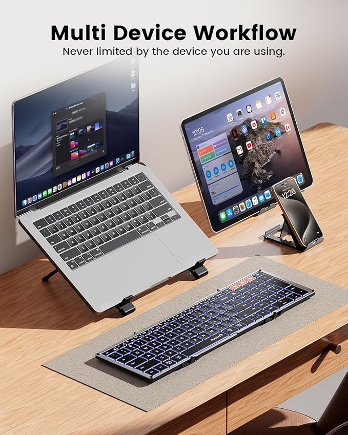 ProtoArc Backlit Foldable Keyboard, XK01 Plus Folding Portable Bluetooth Keyboard for Travel, True Full Size External Wireless Keyboards with Backlight for iPad Tablet Smartphone Laptop PC