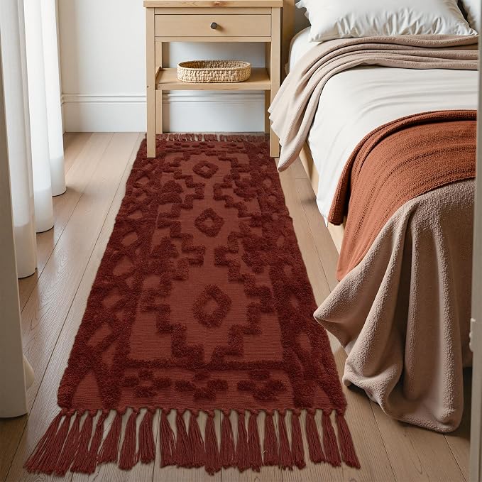 Uphome Boho Runners for Hallways 2' x 6', Washable Farmhouse Entryway Runner Rug, Cotton Tufted Bedroom Runner Rugs, Bohemian Tribal Throw Aesthetic Rug for Kitchen Doorway Living Room, Terracotta