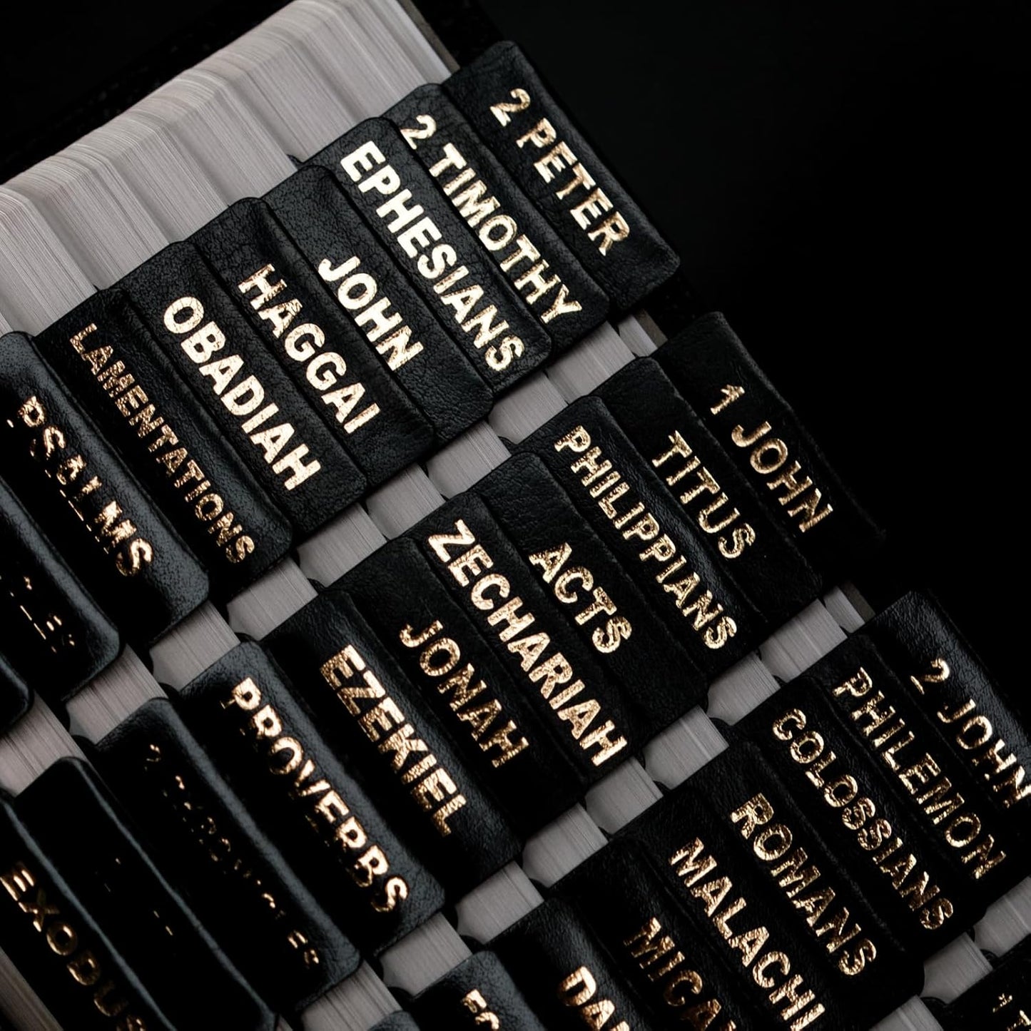 UPAFEXXI Leather Bible Tabs - Large Print Stickers with Gold Foil Lettering | Easy Navigation Labels (Black)
