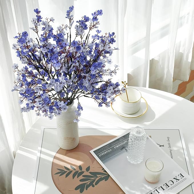 Mandy's Shades of Blue Artificial Baby’s Breath European Flowers 6 Bundles Silk Gypsophila with Bendable Stems for Fall Thanksgiving & Christmas Centerpiece Wedding Decor and Table Arrangements