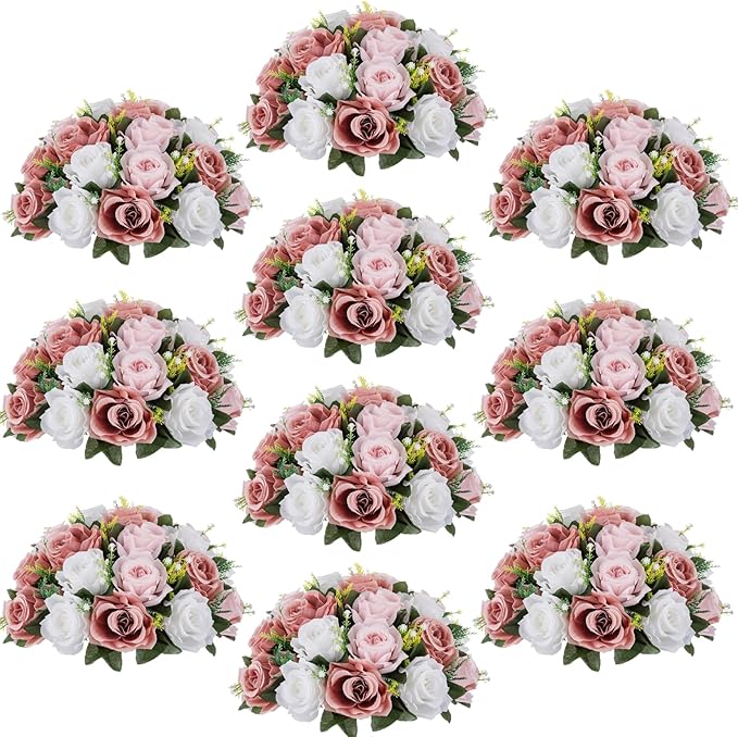 Flower Centerpieces for Wedding Tables: Wedding Table Decorations Dusty Rose & White Flower Balls Centerpieces for Engagement Cerebration Party Center Pieces 10 Packs