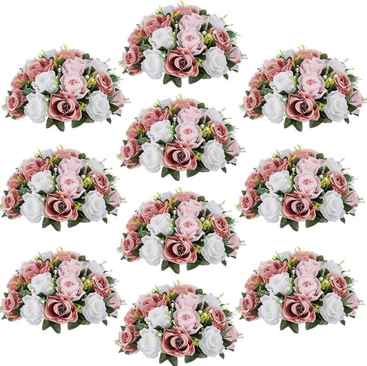 Flower Centerpieces for Wedding Tables: Wedding Table Decorations Dusty Rose & White Flower Balls Centerpieces for Engagement Cerebration Party Center Pieces 10 Packs