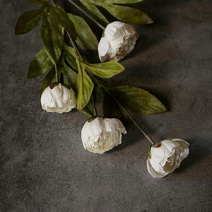 VIERENA 12 Pcs Faux Silk Peony Artificial Flowers for Vase -27", Bulk Fake Peonies Branches with Stems for DIY Bouquet Centerpieces Wedding Fillers Arrangements Shower Decorations (Cream)