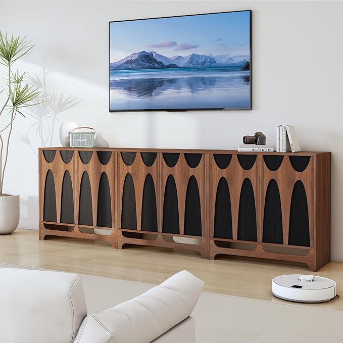 Bifins Sideboard Buffet Cabinet with Storage Set of 3, 94.5” Mid Century Modern Storage Cabinet with Adjustable Shelf and 6 Doors for Dining Room, Living Room,Entry