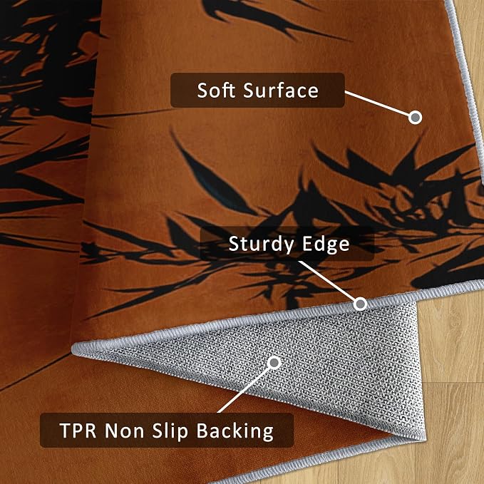 Oriental Bamboo Runner Rug 2x7, Full Moon Sunset Design, Asian Zen Nature Area Rug Washable Hallway Rugs Non-Slip Floor Carpet Runner for Bedroom, Narrow Hallway, Kitchen Aisle