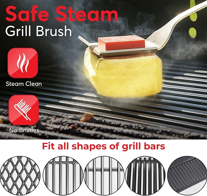 Kicott Grill Brush Bristle Free - Safe Grill Brush for Outdoor Grill, SteamWizards BBQ Grill Cleaning Brush Kit, Replaceable Head Fire Resistant Grill Scraper Tool, Dishwasher Safe, Gift for Men/Dad