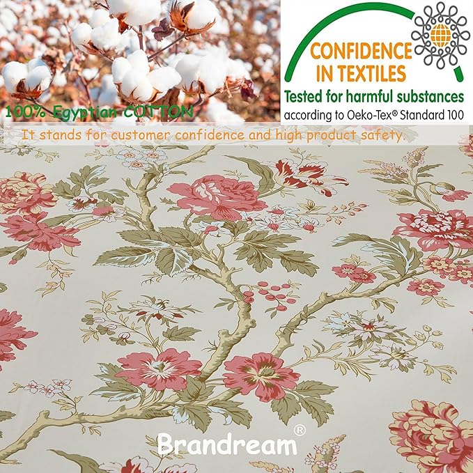 Brandream King Size Sheets Set Floral Bedding Chinoiserie Blossom Farmhouse Luxury Grandmillennial Bedding Collections 100% Egyptian Cotton Deep Pocket, 4 Pieces - Asian Style Botanical Tree Branches