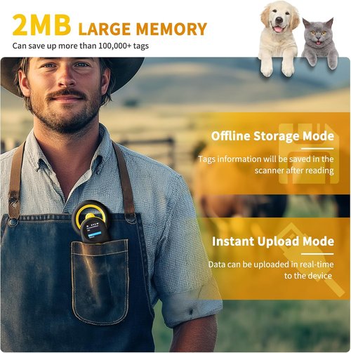 NETUM Bluetooth Pet Microchip Reader - 3-in-1 Wireless Scanner with 1.44" TFT Screen & 1200mAh Battery