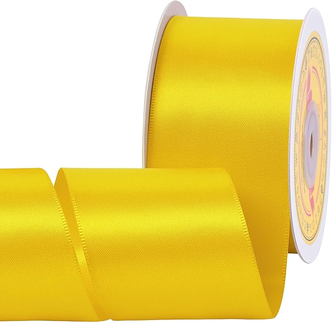 Double Face Maize Yellow Satin Ribbon 2 inch X 25 Yards Polyester Maize Yellow Ribbon for Gift Wrapping Very Suitable for Weddings Party Hair Bow Invitation Decorations and More