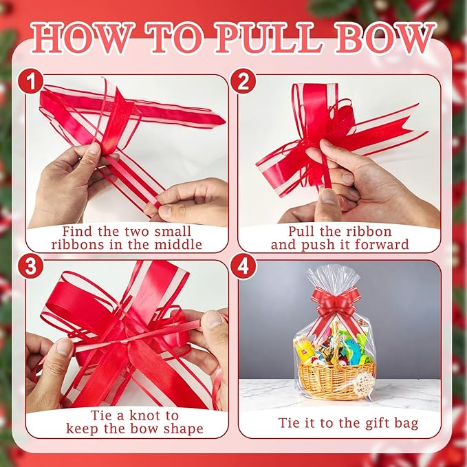 PigPotParty 30"x40" Clear Cellophane Gift Bags - Includes Bows – 10 Pack Large Cellophane Wrap for Gift Baskets, Plastic Gifts Bags for Gift Giving