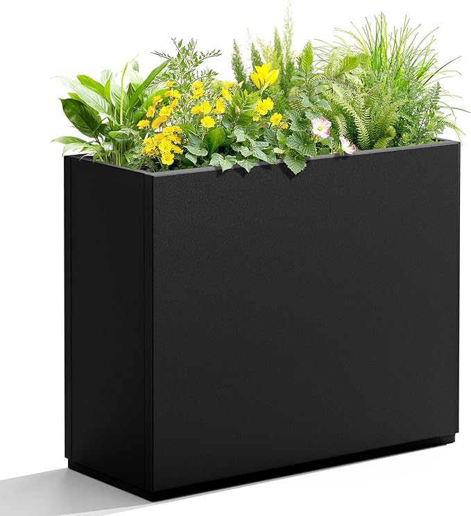 Metal Planter Box Rectangular Planter Box with Drainage Hole, Outdoor Large Planters, All-Weather Use, Rust-Resistance, for Flowers Plants, 29.9" L × 12" W × 24" H, Black