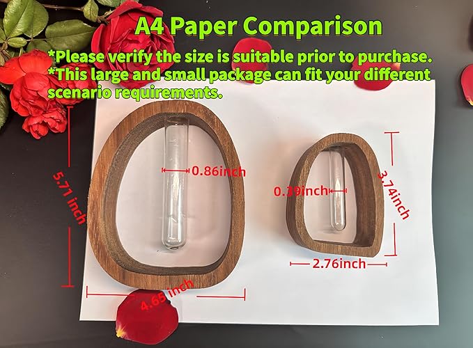 Handcrafted Solid Wood Glass Tube Vase|Hydroponic Planter for Fresh Cut or Dried Flowers&Plant Propagation|Modern Home Desk Decor&Table Centerpiece for Home Office Cafe Bar Restaurant(Large+Small)