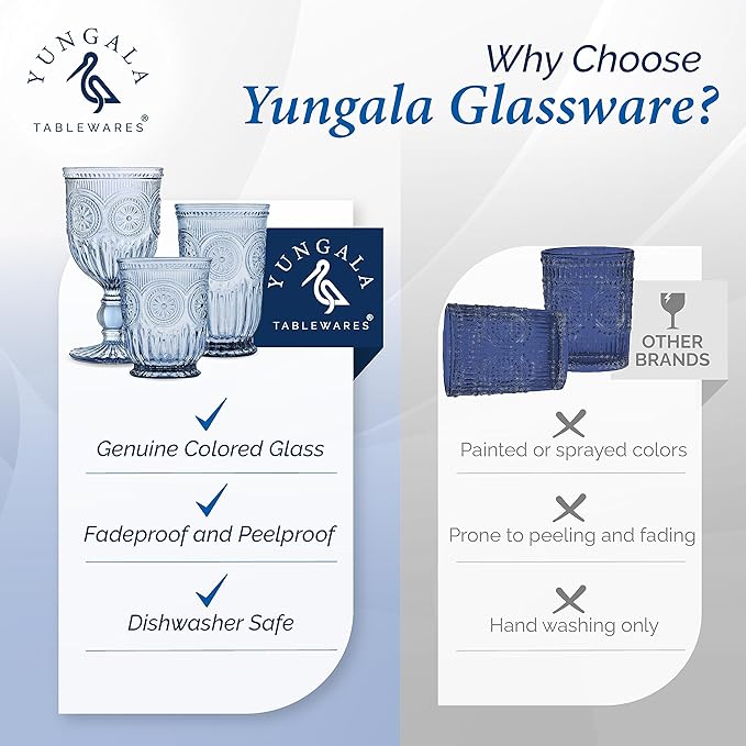 Blue Glassware set of 6 small dishwasher safe colored glasses, Blue glass cups, matching highball and wine glasses available
