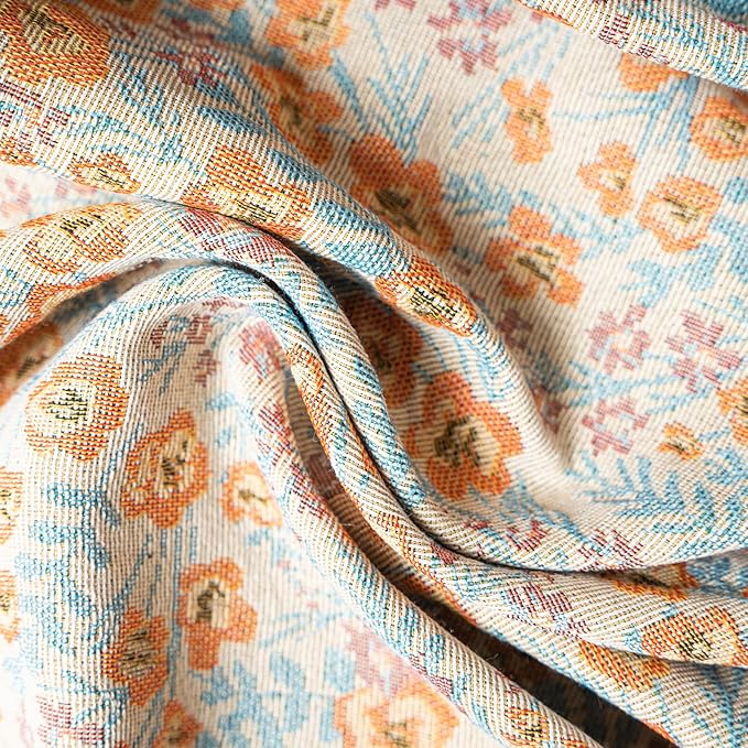 ENJOYBRIDAL Orange Floral Curtains Boho Light Filtering Drapes Vintage Jacquard Rod Pocket Semi Sheer Window Curtains Bedroom Living Room Aesthetic Tassel 84 Inch Length 2 Panels Set Window Treatments