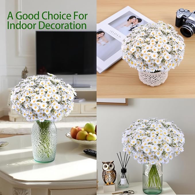 Artificial Daisy Flowers 48Pcs Small White Fake Daisies Flowers 8 Bundles 10 Inch Realistic Faux Silk Tiny Daisy Flowers for Home Garden Vase Wedding DIY Home Party Decor