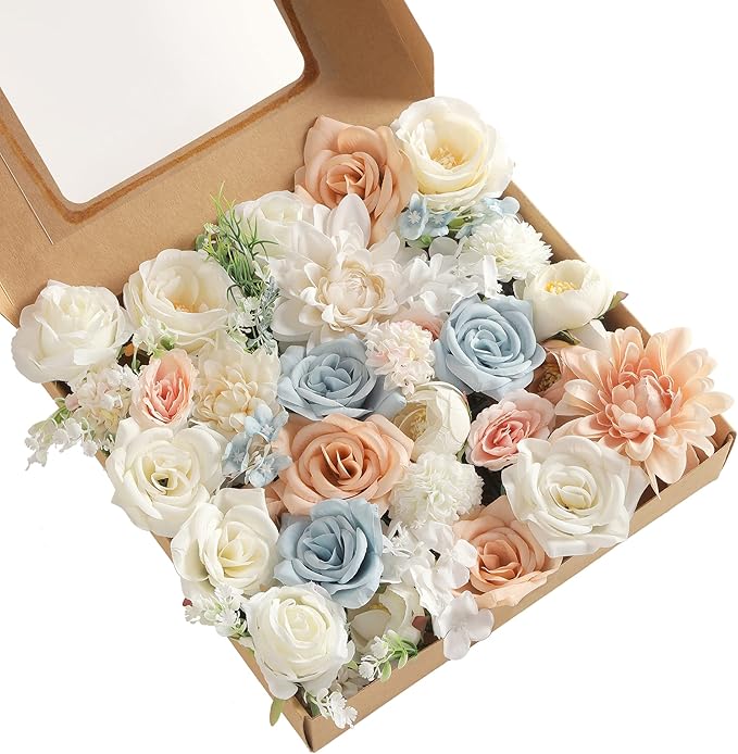 Artificial Flowers Combo, Fake Flowers for DIY Tables Centerpieces Baby Shower Bridal Shower Wedding Bouquet Arrangements Party Candle Holder Cake Decor Flower Home Decorations